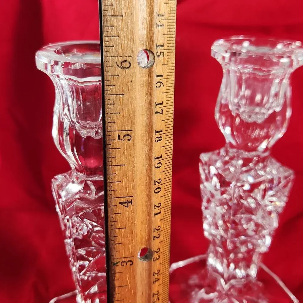 Vintage Cut Lead Crystal Candle Stick Holders Star Pattern 6”